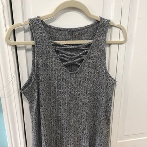 grey v neck knit tank top